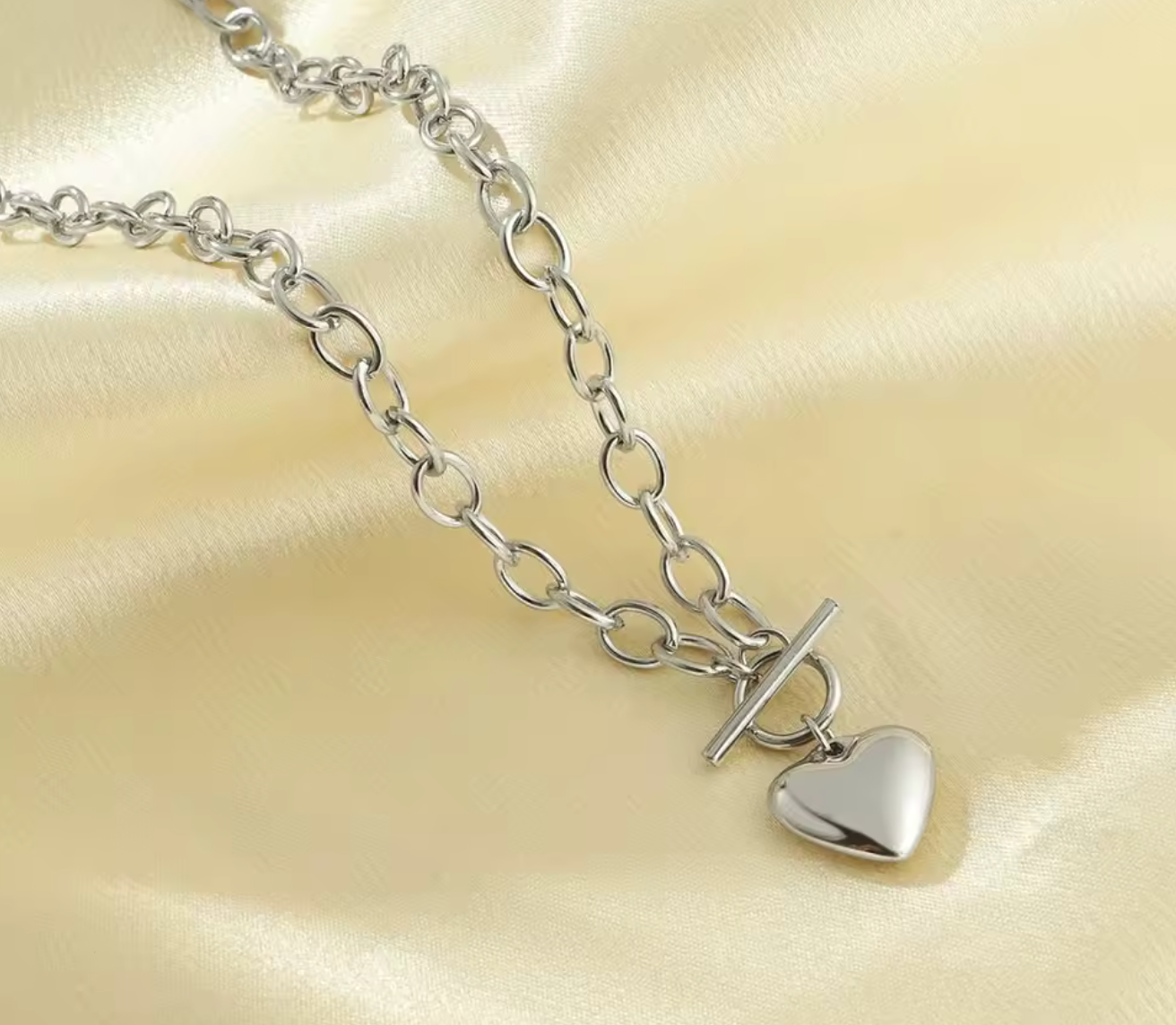 Stainless Steel Love Heart OT Buckle Necklace