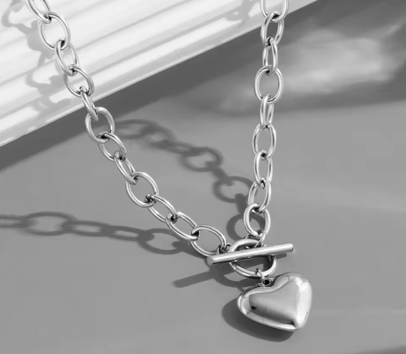 Stainless Steel Love Heart OT Buckle Necklace