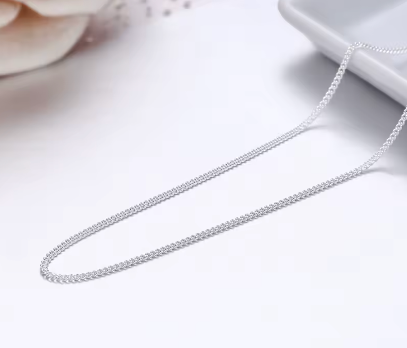 1mm Thin 925 Sterling Silver Side Curb Chain Choker Necklace