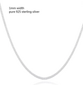 1mm Thin 925 Sterling Silver Side Curb Chain Choker Necklace