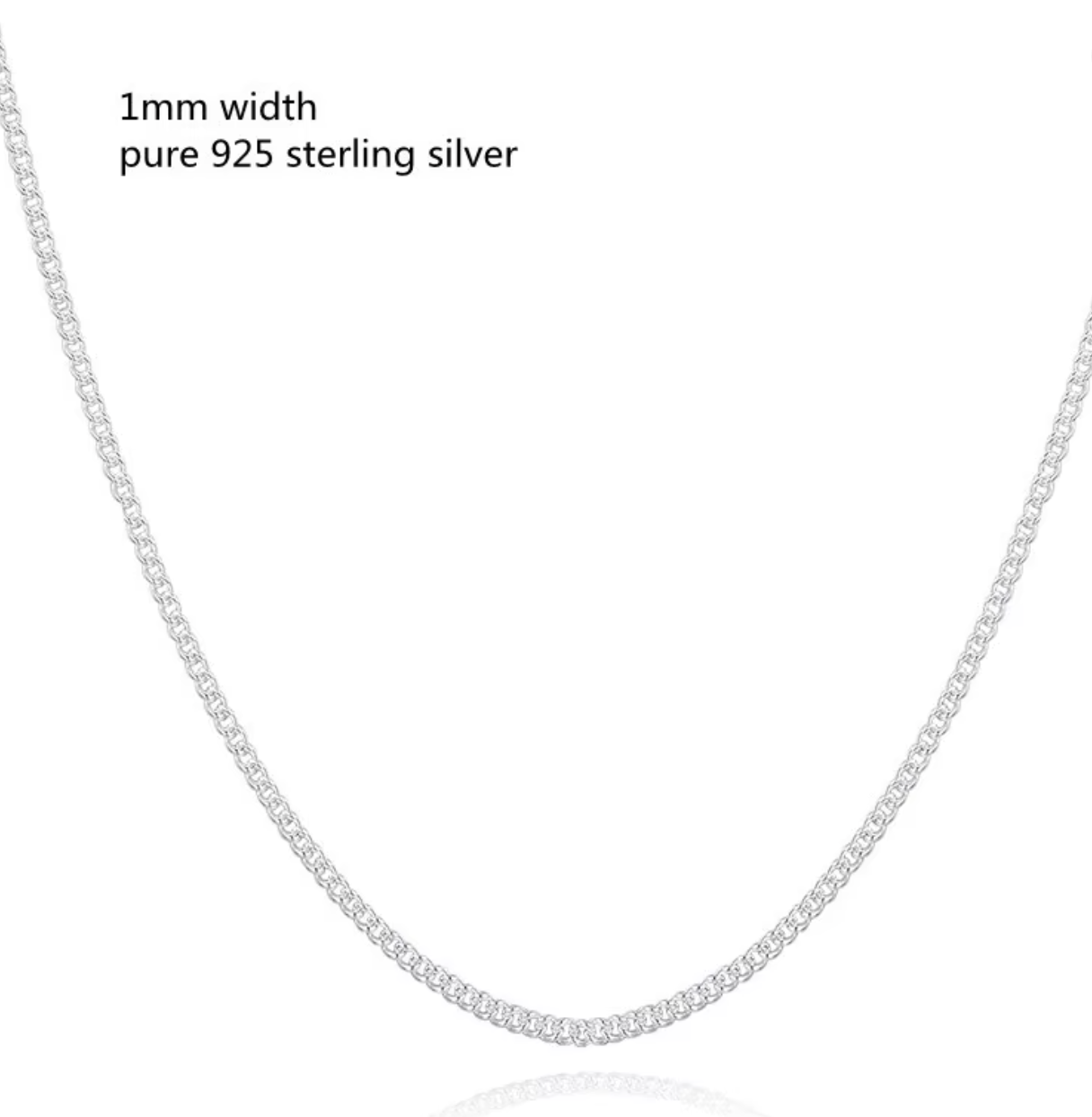 1mm Thin 925 Sterling Silver Side Curb Chain Choker Necklace