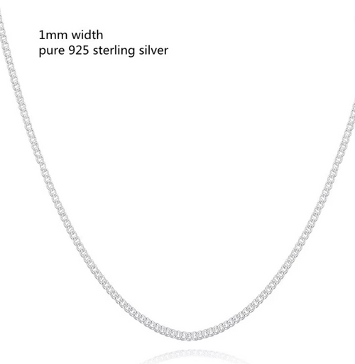 1mm Thin 925 Sterling Silver Side Curb Chain Choker Necklace