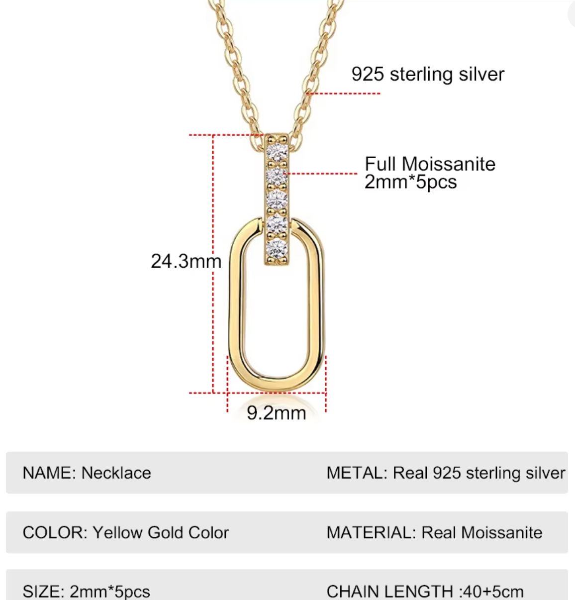 Sweetrain 2mm Moissanite Pendant Necklace